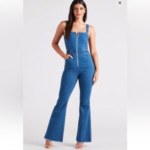 Windsor Blue Flare Denim Jumpsuit